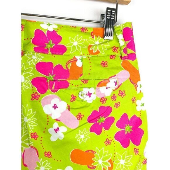 Lilly Pulitzer‎ Bright Floral Hibiscus Flip Flop Cropped Capri Pants Size 4 - Picture 5 of 12